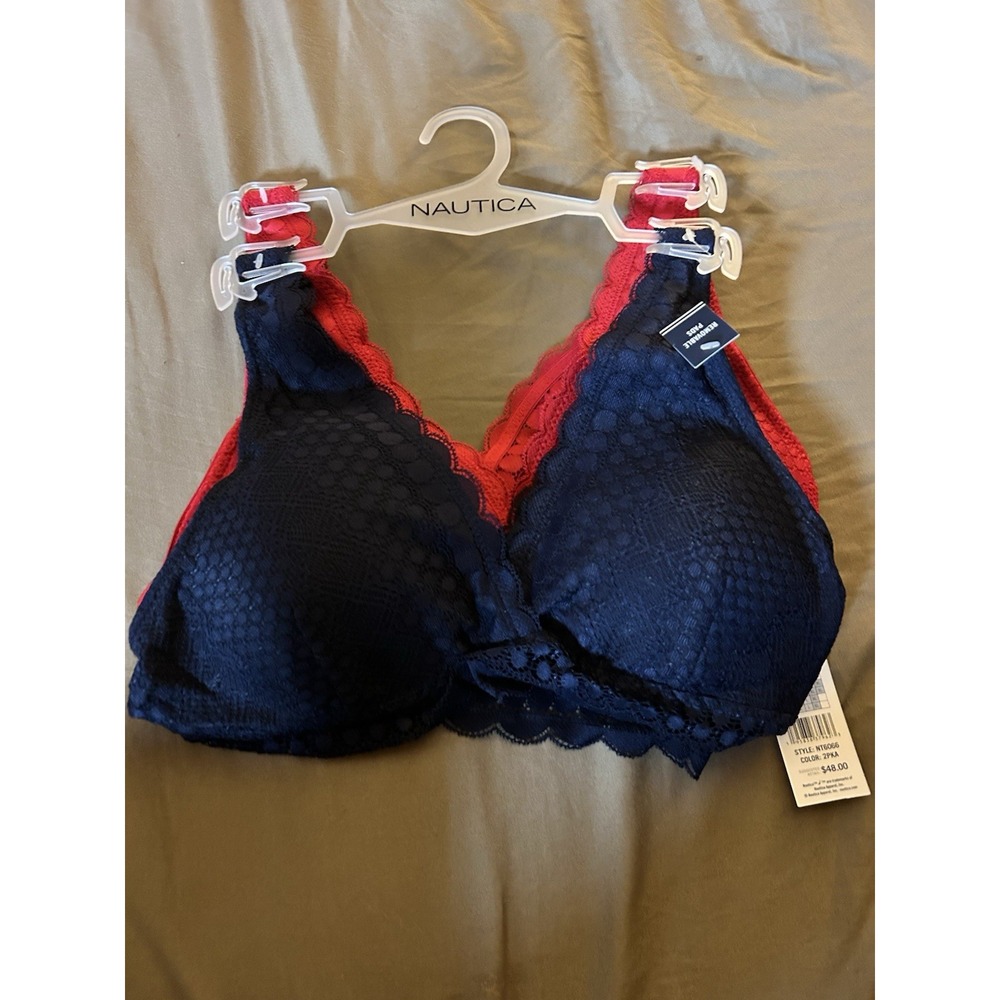 Nautica Intimates Lace Bralette Bra Size Large Navy Red NEW‎ NWT Style NT6066
